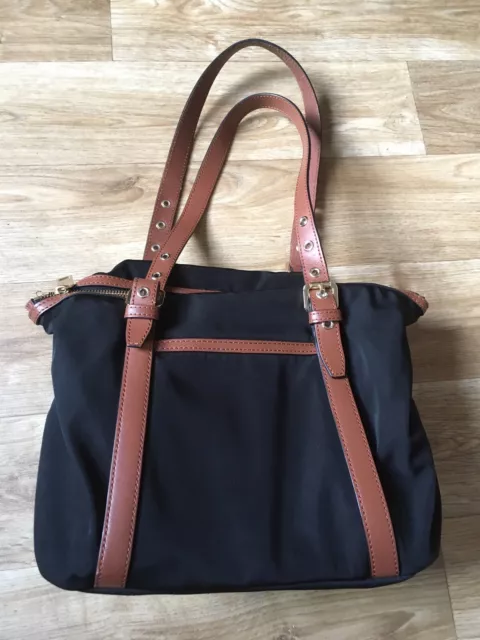M&S Black tote bag Tan Leather Straps-vgc