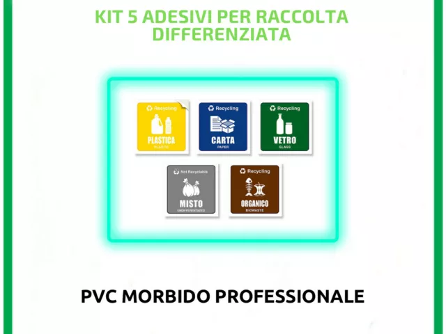 ETICHETTE ADESIVE RACCOLTA Differenziata Kit Completo Bidoni Esterno  Spazzatura EUR 6,90 - PicClick IT