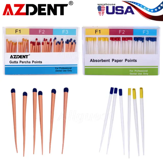 AZDENT Dental Endodontic Gutta Percha Points/Absorbent Paper Points F1 F2 F3 USA