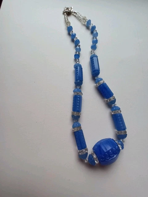 Collier Argent Massif 925 - Perles Pâte De Verre - Style Vintage