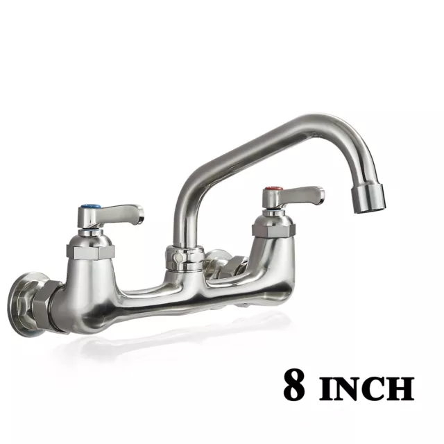 Kitchen Faucet Wall Mount Brushed Nickel Sink Faucet 2 Handle Mixer Swivel Spout