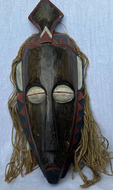 African Tribal Face Mask Wood Hand Carved Vintage Wall Hang Elongated Mystika