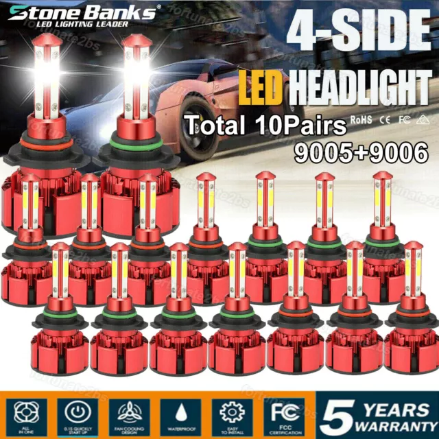 20X 4SIDE 9005 9006 LED Headlight Kit Combo Bulb 6500K High Low Beam Super White