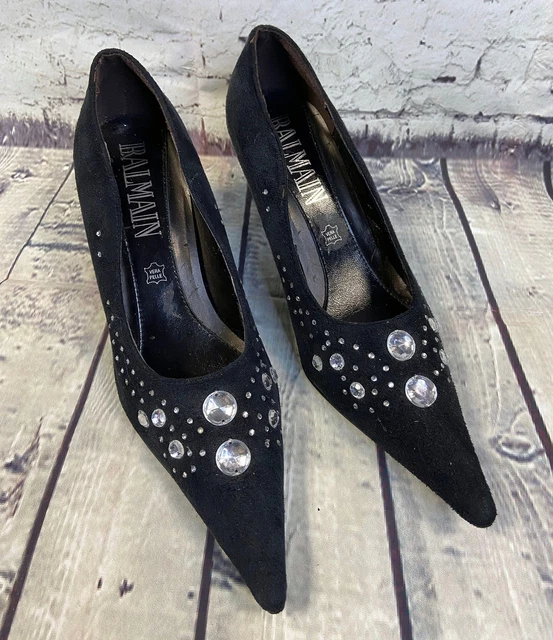 Scarpe vintage Balmain | anni '80 vintage Balmain nero velluto a spillo UK 5/EU 38