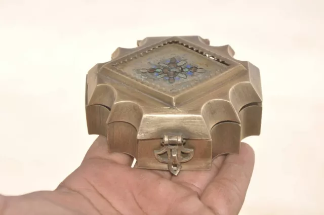 Old Brass Handcrafted Mirror Fitted 4 Compartment Betel Nut Box