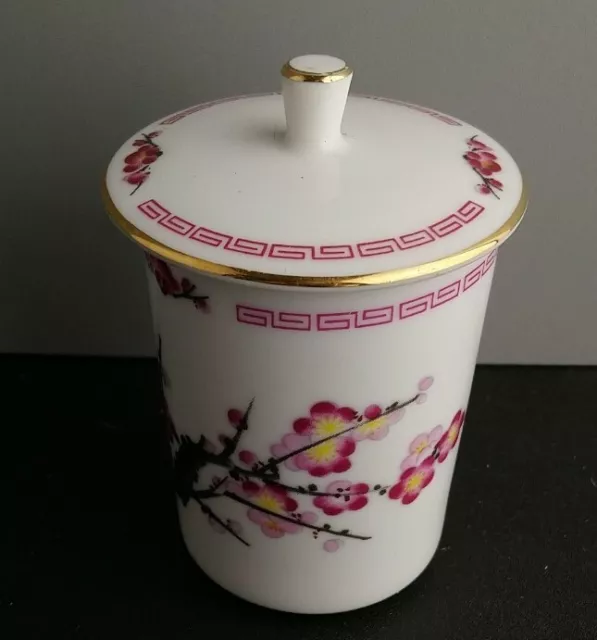 Vintage Chinese Taiwan Tea Cup Lidded Pink Cherry Blossom Flowers 10cm tall 3