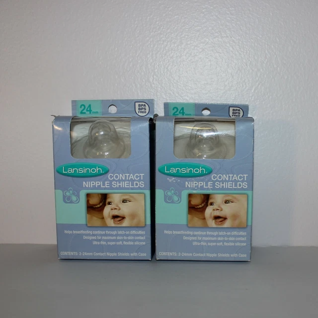 New Lot Of 2 Lansinoh Contact Nipple Shields 24mm with Case