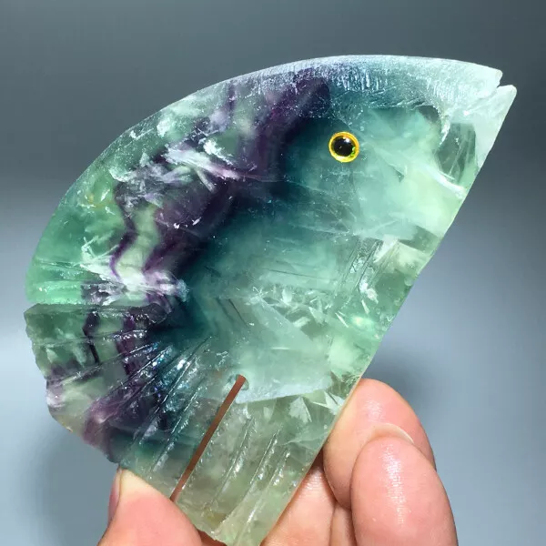 174g Natural Crystal.Rainbow fluorite.Hand-carved.Exquisite fish.statues.gift45