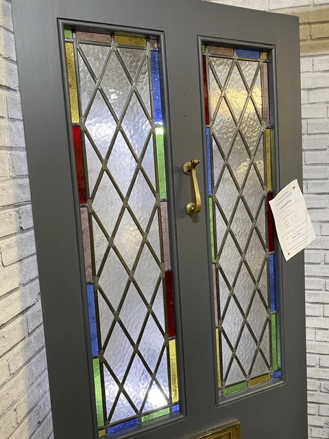 Reclaimed Front Entrance Coloured Leaded Glass Door - Superb! 4