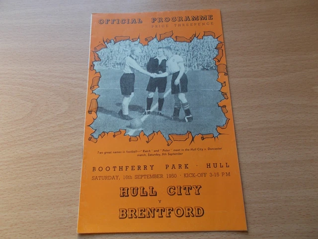 Hull v Brentford programme dated 16-9-1950   (S596)