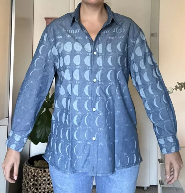 Loewe Blue Paula's Ibiza Denim Moon Calendar Button Up  Shirt Retails For $850