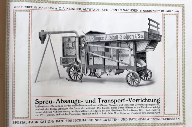 alter Werbekatalog Dampfmaschinen Landwirtschaft 1911 Klinger Stolpen