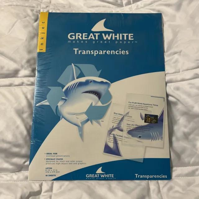 Great White Inkjet Printer Transparencies New 8.5 x 11  10 sheets  NEW Sealed