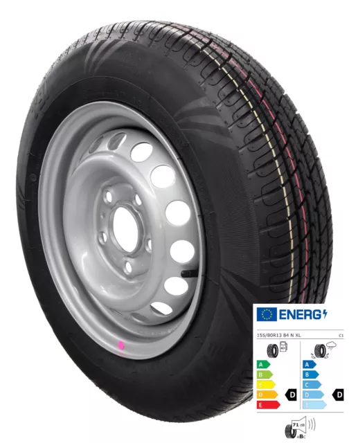 Roue Complète Remorque 155/80R13 84N – Jante 4x100, Pneu 4Jx13 ET30, Charge 500 Kg, Noir