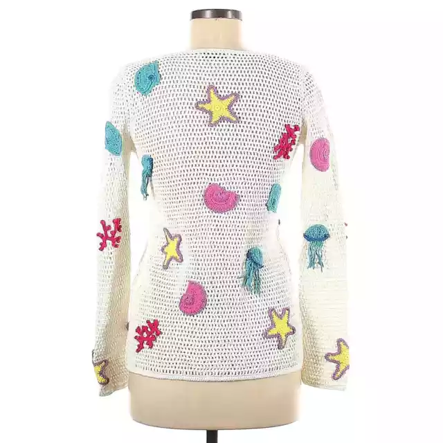 CRO-CHE Under The Sea open knit net crochet cardigan sweater nautical patches M 2