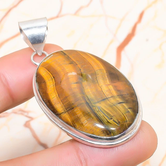 Tiger Eye Gemstone Handmade Gift Jewelry Pendant 2.17" c935