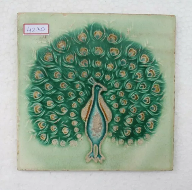 Vintage Nouveau Majolica Peacock Dancing Porcelain Tile Made In Japan Nh4230