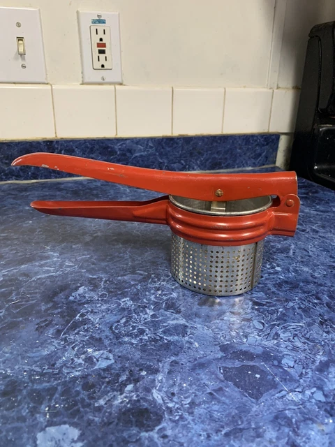 Vintage Red Metal Manual Ricer Potato Masher  General Wear Pre Owned Handy Thing