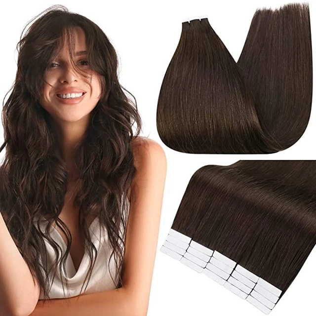 Extensiones completas de cabello marrón brillante para cabello humano marrón oscuro