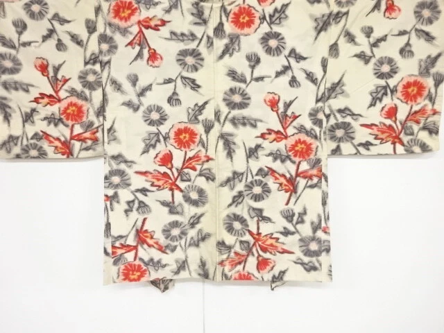 82957# Japanese Kimono / Antique Haori / Meisen / Woven Abstract Dandelion