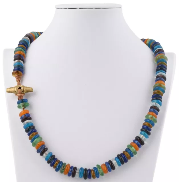 Handmade necklace recycled glass beads brass Krobo Ashanti African jewelry