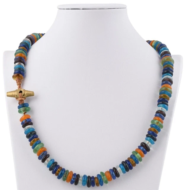 Handmade necklace recycled glass beads brass Krobo Ashanti African jewelry