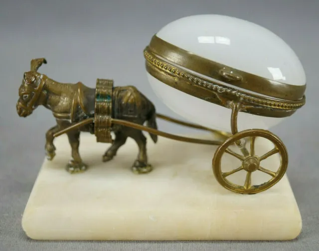 Mid 19th Century French Gilt Brass Donkey Pulling Opaline Glass Egg Trinket Etui