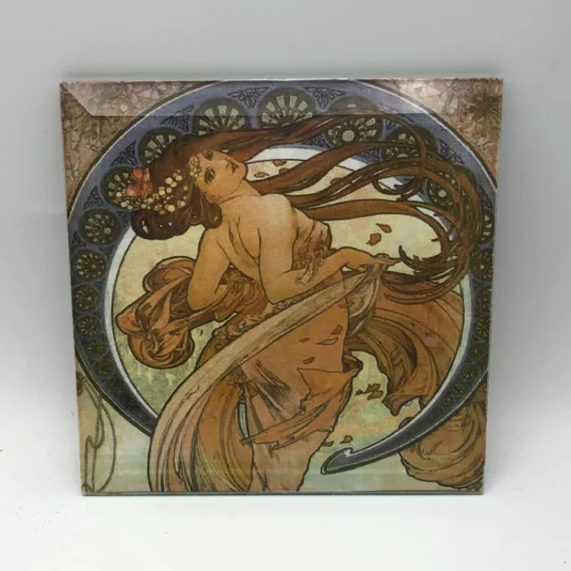 Coaster BEAUTIFUL LADY WEARING GOWN Art Deco 6" Glass Coaster Tile AS IS Read