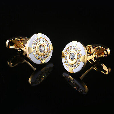Men's Vintage Cufflinks Diamond with Mixed Crystal Lot Gold Round Button Shirt