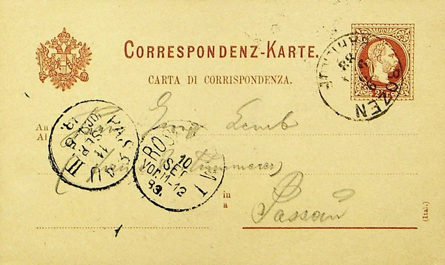 Österreich 1883 2kr Franz Josef Postal Karte Von Bozen Sich Passau Deutschland