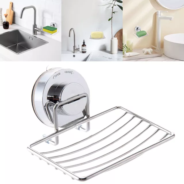 Strong Suction Bathroom Shower Chrome Accessory Soap Dish Holder Multi-Purpose