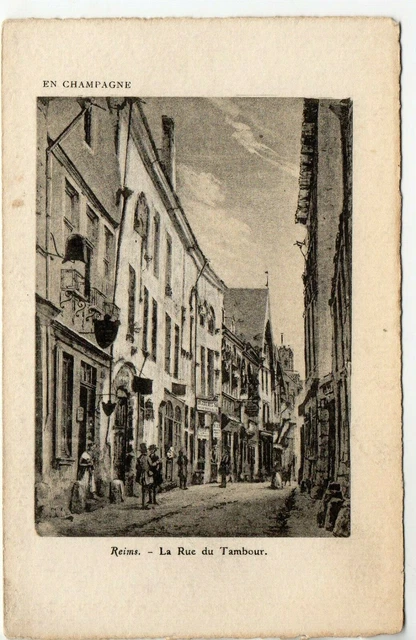 REIMS - Marne - CPA 51 - Carte style Gravure - la rue du tambour