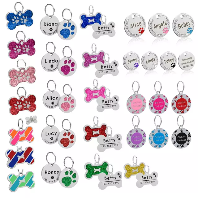 Engraved Dog Tag Personalised ID Tags Name Disc Pet Cat Tags Animal Cat Collar