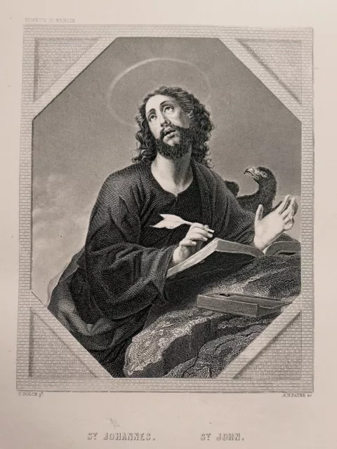 CARLO DOLCI St. JOHANNES ART PRINT ART 1872 GRAVURE EN ACIER ANTIQUAR GRAVURE