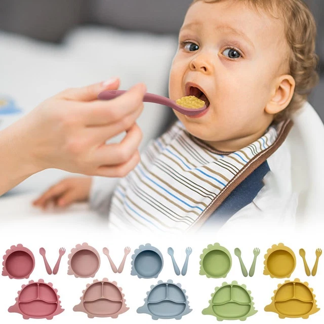 Food Grade Silicone cartoon dinosaur Baby Feeding Sets - Fork F1 Lot Spoon, L4S9