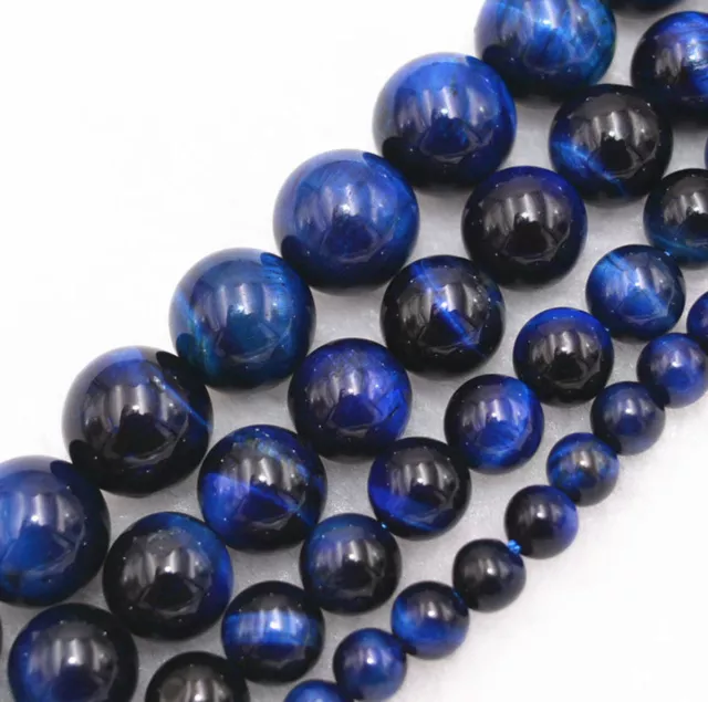 6/8/10/12mm Natural Gemstone blue Tiger's Eye Round loose beads 15" JL0639