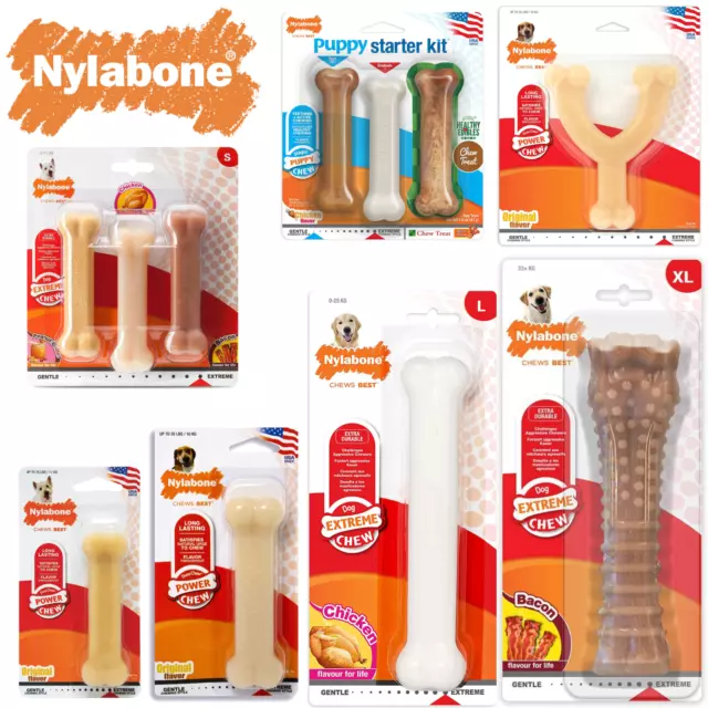 Nylabone Dura Chew Tough Strong Dog Bone Toy Chicken, Bacon  original Flavours