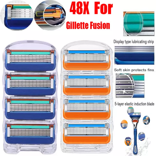 Up to 48x Replacement Fusion Razor Blades Shaving 5 Blades Trimmer Refill New AU
