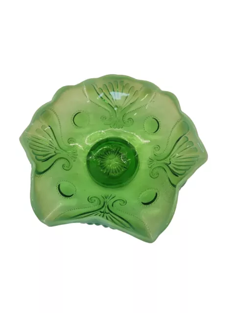 Jefferson Green Glass Opalescent Bowl Fan And Jewel Pattern