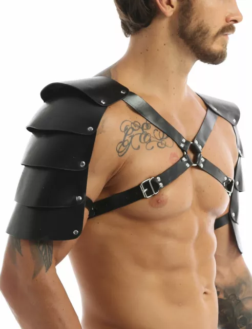 Men Adjustable Leather Goth Body Chest Harness Shoulder Armor Buckle Costume