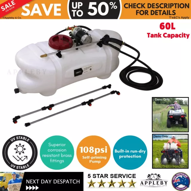 60L ATV Garden Weed Sprayer 12V Pump Tank Chemical Spray Boom Portable Spot Wand