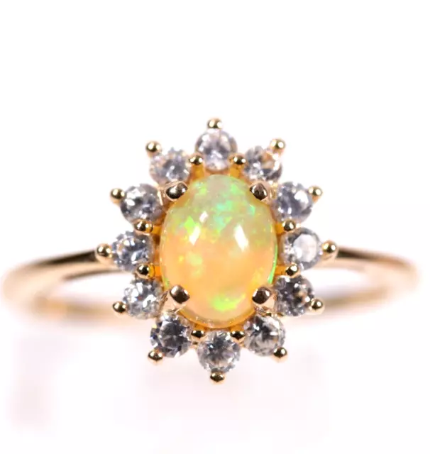 Gold Ring Diamond Fire Opal 20th Century