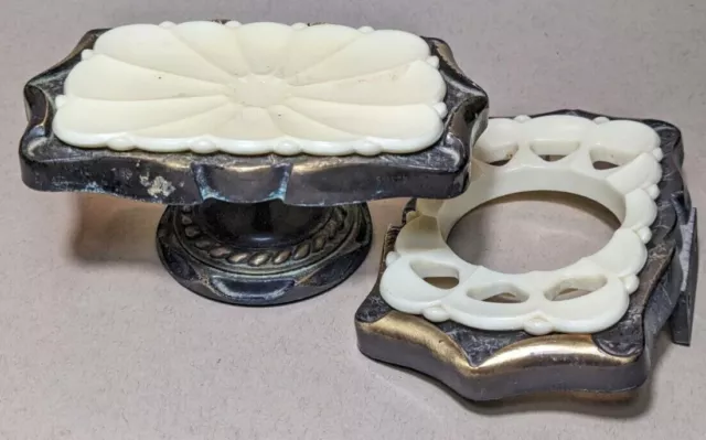 Vintage Amerock Carriage House Soap Dish set Countertop Wall Mount with Inserts