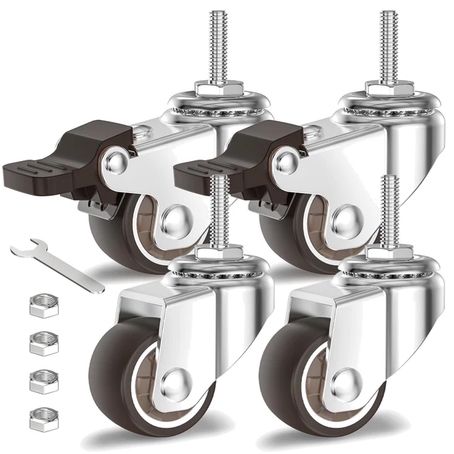 75mm Möbelrollen Schwerlast-Set – 400 Kg Tragkraft, 2x Lenkbar + 2x Mit Bremse, PU-Rollen Leise