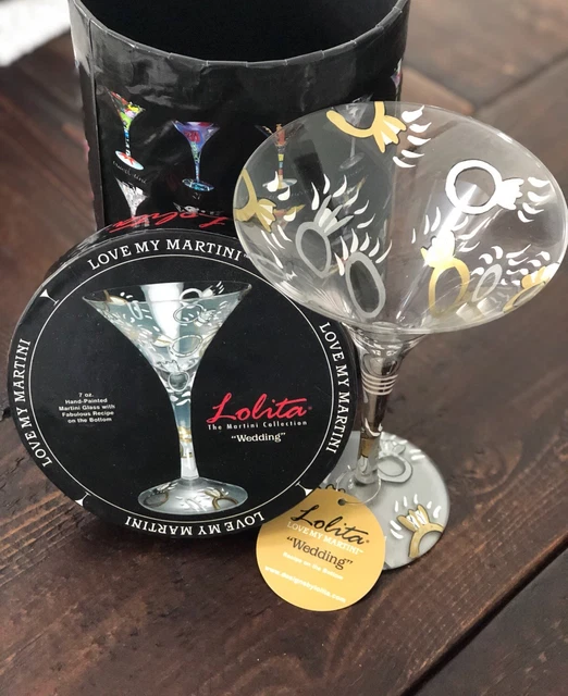 Lolita "Wedding Tini" Hand-Painted Stemware Martini Glass with Original Box 10oz
