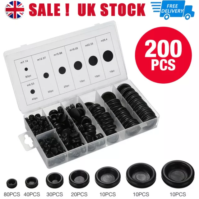 200PCS Rubber Grommets Blanking open/closed blind Grommet Set in Assorted Sizes