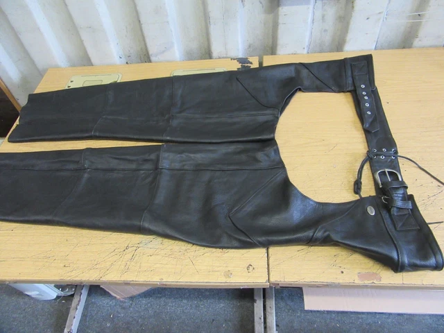 Pantaloni Vintage Harley Davidson Usa In Pelle Moto Cowboy Chaps Taglia Xxl 2
