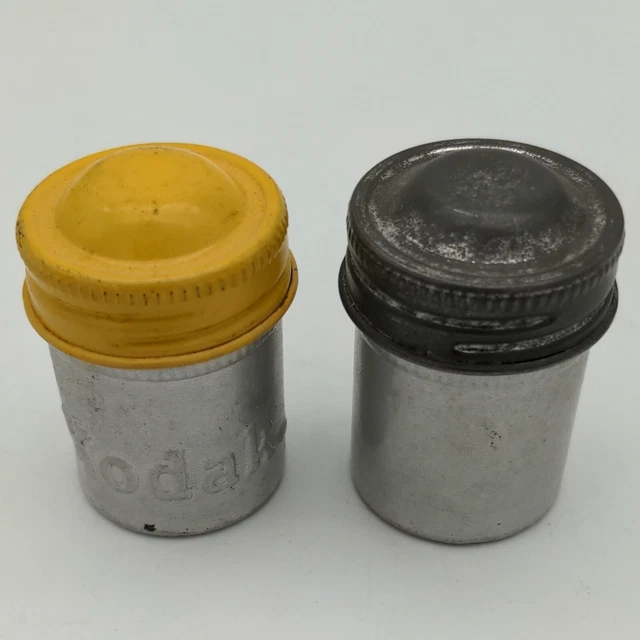 Kodak Vintage 35mm Metal Film Canister Lot of 2 Chrome  Yellow