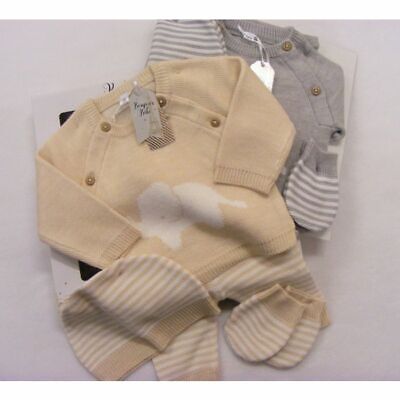 Baby Boys Girls Spanish Style Beige Grey  Knitted Elephant Jumper Layette Outfit
