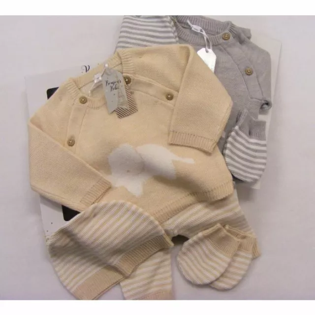 Baby Boys Girls Spanish Style Beige Grey  Knitted Elephant Jumper Layette Outfit